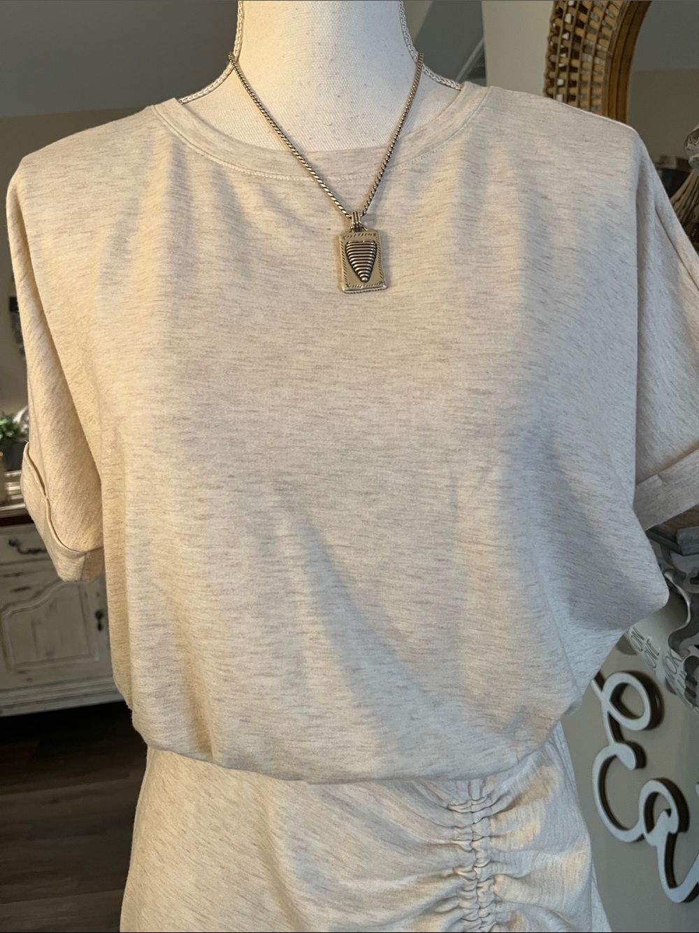 Express Cream Ruched Mini Dress - Picture 4 of 7